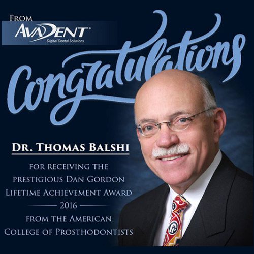 Prosthodontist Dr. Balshi Earns Dan Gordon Lifetime Achievement Award