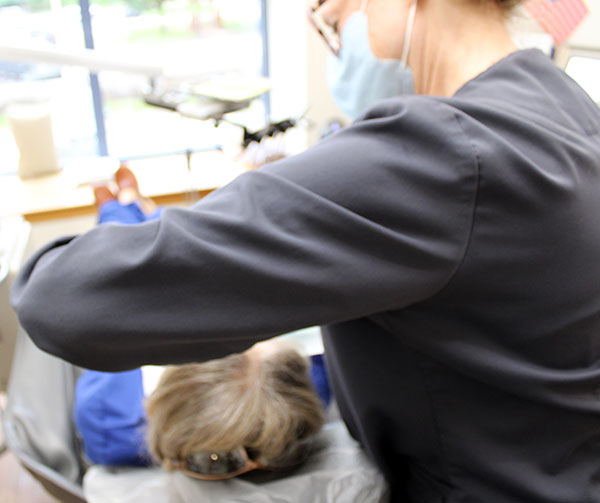 Example of "chicken wing" arm position